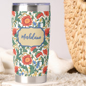 Blumenmuster im Stil von William Morris Blau Rot G Thermobecher