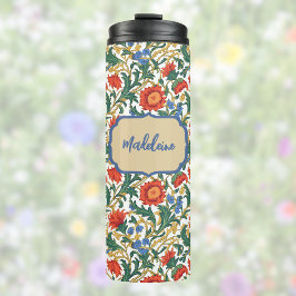 Blumenmuster im Stil von William Morris Blau Rot G Thermosbecher