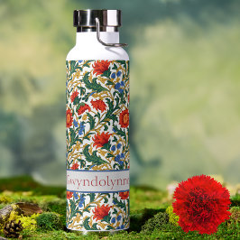 Blumenmuster im Stil von William Morris Blau Rot G Trinkflasche