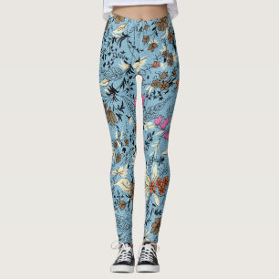 Blumenmuster im Vintage-Stil, blaue Hintergrundfar Leggings
