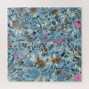 Blumenmuster im Vintage-Stil, blauer Hintergrund. Puzzle