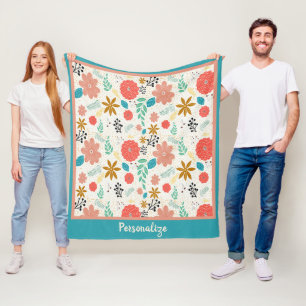 Blumenmuster im Vintage-Stil Meergrün & Lachsfarbe Fleecedecke