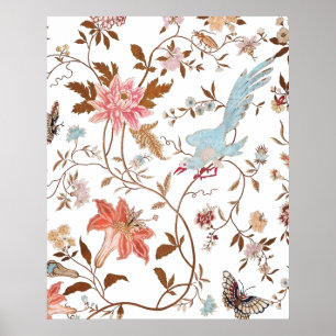 Blumenmuster im Vintage-Stil mit blühenden Blumen Poster