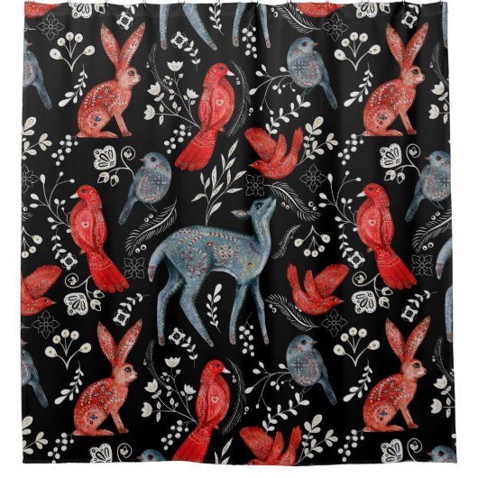 Blumenmuster im Volkskunststil Duschvorhang (Vorderseite)