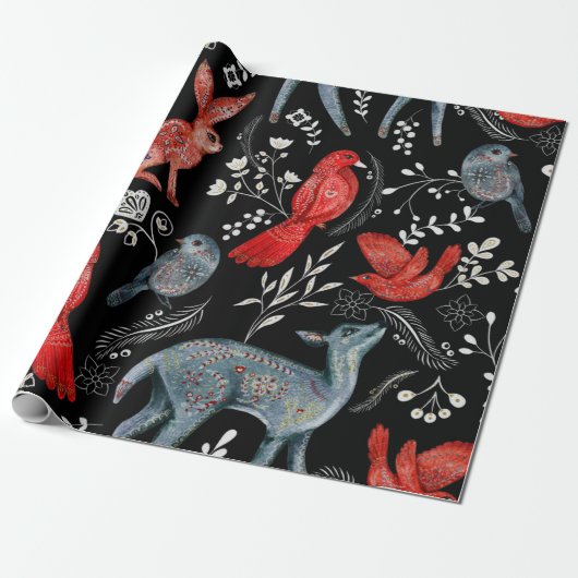 Blumenmuster im Volkskunststil Geschenkpapier (Ungerollt)
