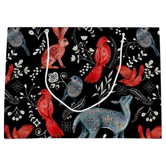 Blumenmuster im Volkskunststil Große Geschenktüte (Vorderseite)