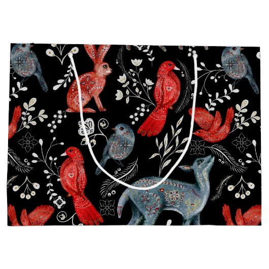 Blumenmuster im Volkskunststil Große Geschenktüte (Rückseite)