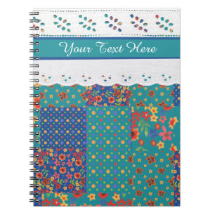 Blumenmuster-Imitate-Patchwork auf Aquamarinen, Im Notizblock