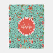 Blumenmuster in Aquamariner, orangefarbener und ro Fleecedecke (Vorderseite)