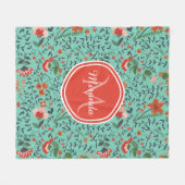 Blumenmuster in Aquamariner, orangefarbener und ro Fleecedecke (Vorderseite (Horizontal))