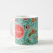 Blumenmuster in Aquamariner, orangefarbener und ro Kaffeetasse (Vorderseite Links)