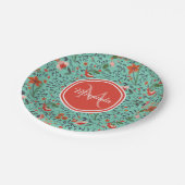 Blumenmuster in Aquamariner, orangefarbener und ro Pappteller (Schrägansicht)