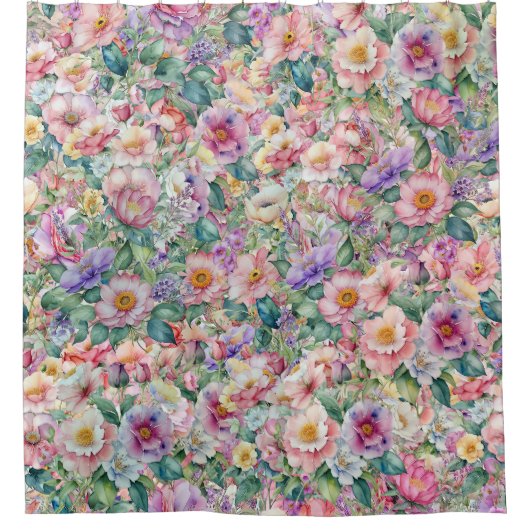 Blumenmuster in Aquarellfarben, Blumenhintergrund Duschvorhang (Vorderseite)