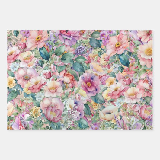 Blumenmuster in Aquarellfarben, Blumenhintergrund Geschenkpapier Set (Vorderseite 3)