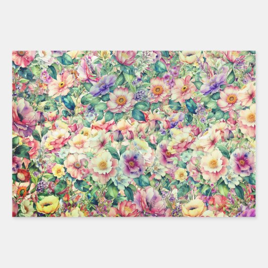 Blumenmuster in Aquarellfarben, Blumenhintergrund Geschenkpapier Set (Vorderseite 2)