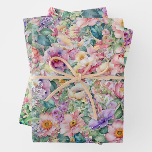 Blumenmuster in Aquarellfarben, Blumenhintergrund Geschenkpapier Set (Beispiel)