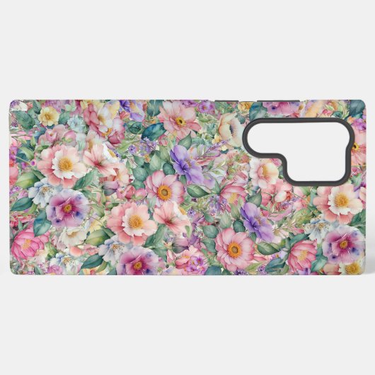 Blumenmuster in Aquarellfarben, Blumenhintergrund Samsung Galaxy Hülle (Rückseite (Horizontal))