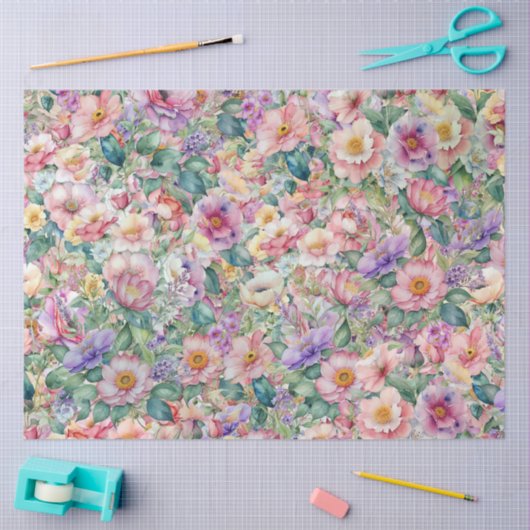 Blumenmuster in Aquarellfarben, Blumenhintergrund Seidenpapier (Basteln)