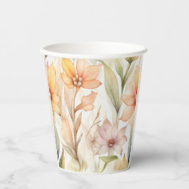 Blumenmuster in Aquarellfarben mit rosa, orange ge Pappbecher