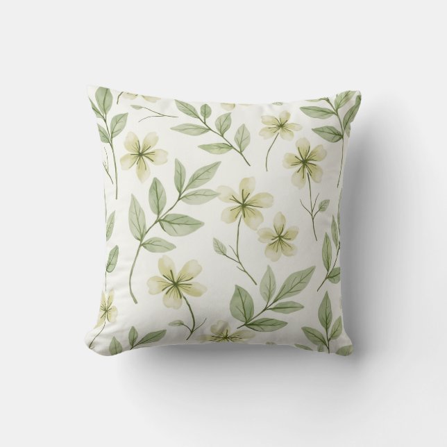 Blumenmuster in Aquarellgrün Kissen (Vorderseite)