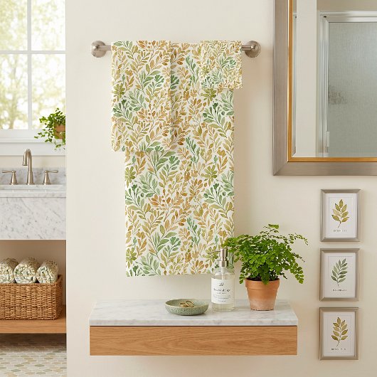 Blumenmuster in Beige und Salbei Badhandtuch Set