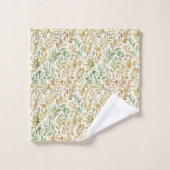 Blumenmuster in Beige und Salbei Badhandtuch Set (Waschlappen)