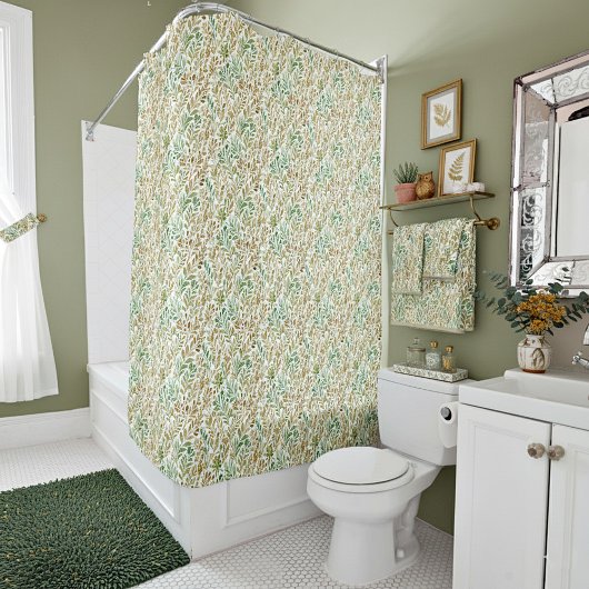 Blumenmuster in Beige und Salbei Duschvorhang