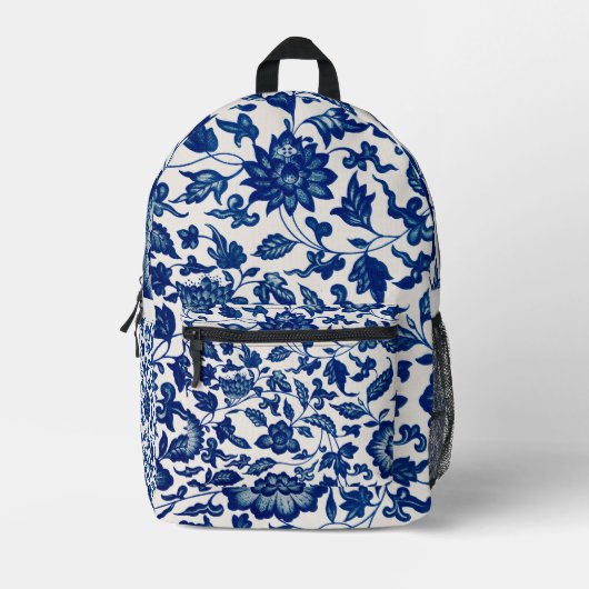Blumenmuster in Blau Bedruckter Rucksack (Vorderseite)