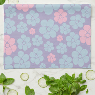 Blumenmuster in Blau, Lila und Rosa Geschirrtuch