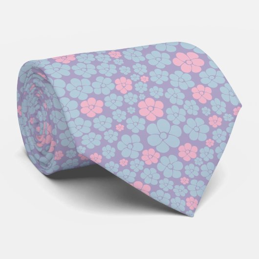 Blumenmuster in Blau, Lila und Rosa Krawatte (Gerollt)