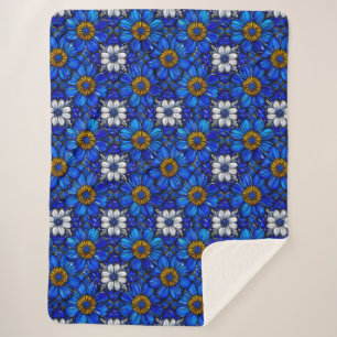 Blumenmuster in Blau Sherpadecke