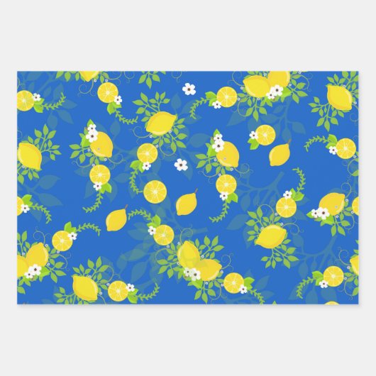 Blumenmuster in Blau und Gelb Lemons Geschenkpapier Set (Vorderseite 3)