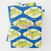 Blumenmuster in Blau und Gelb Lemons Geschenkpapier Set (Beispiel)