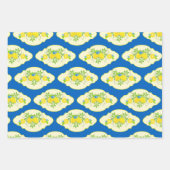 Blumenmuster in Blau und Gelb Lemons Geschenkpapier Set (Vorderseite)