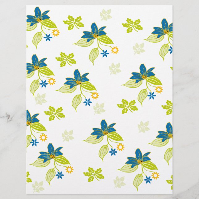 Blumenmuster in Blau und grünes Blattmuster: (Vorderseite)