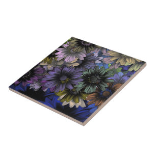 Blumenmuster in Blau und Orange Fliese