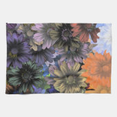 Blumenmuster in Blau und Orange Geschirrtuch (Horizontal)