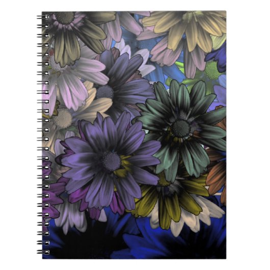Blumenmuster in Blau und Orange Notizblock (Vorderseite)