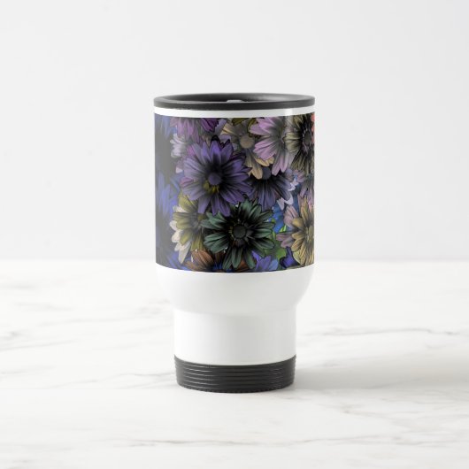 Blumenmuster in Blau und Orange Reisebecher (Mittel)