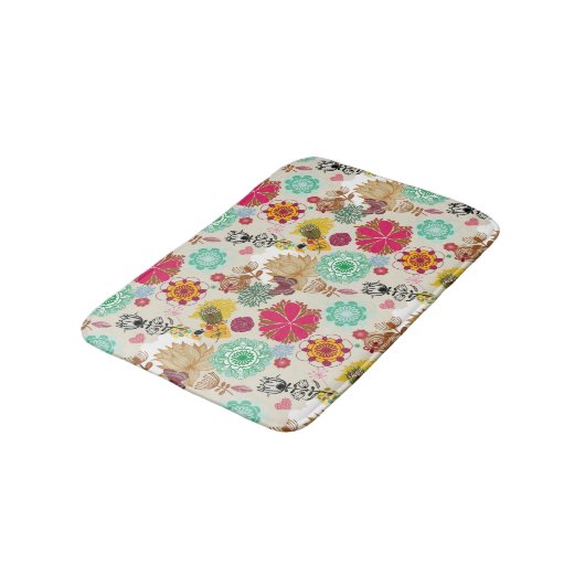 Blumenmuster in der Retro Art Badematte (Schrägansicht)