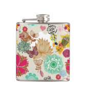 Blumenmuster in der Retro Art Flachmann (Vorderseite)