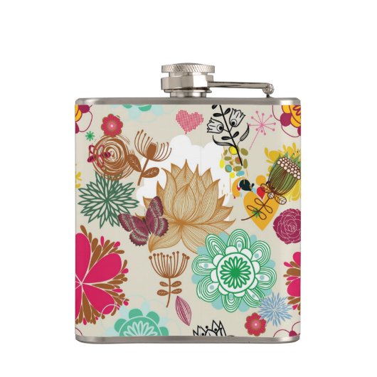 Blumenmuster in der Retro Art Flachmann (Rückseite)