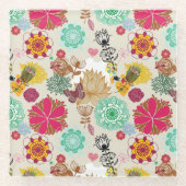 Blumenmuster in der Retro Art Glasuntersetzer (Vorderseite)