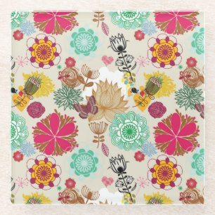 Blumenmuster in der Retro Art Glasuntersetzer