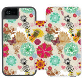 Blumenmuster in der Retro Art Incipio iPhone Geldbeutel-Hülle (Folio Geöffnet)