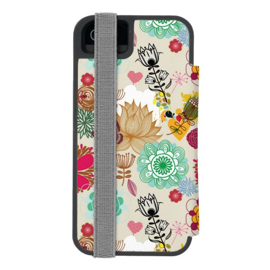 Blumenmuster in der Retro Art Incipio iPhone Geldbeutel-Hülle (Folio Rückseite)