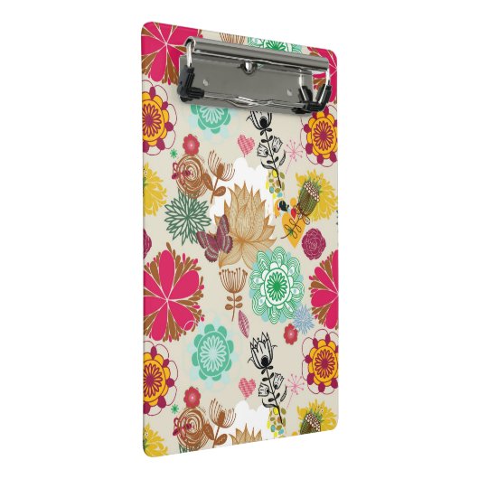 Blumenmuster in der Retro Art Mini Klemmbrett (Schrägansicht)