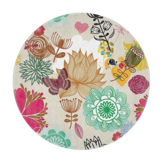 Blumenmuster in der Retro Art Schneidebrett (Vorderseite)