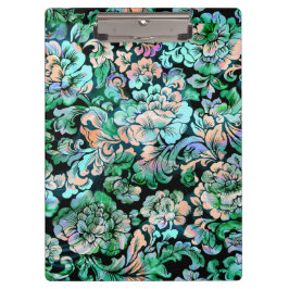 Blumenmuster in Grün und Pfirsichfarben Klemmbrett