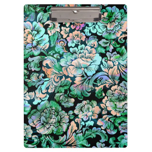 Blumenmuster in Grün und Pfirsichfarben Klemmbrett (Vorderseite)